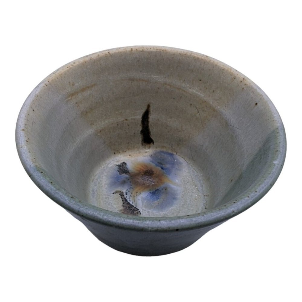 Kent Follette Art Pottery Gray and blue Blue Yellow Bowl 4” USA Handmade